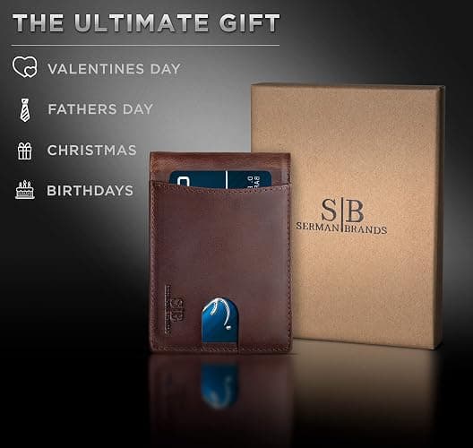 SERMAN BRANDS RFID Blocking Slim Bifold Genuine Leather Minimalist Front Pocket Wallets for Men with Money Clip Thin Gift thumbnail 6