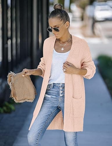 MEROKEETY Women's 2025 Fall Open Front Chunky Knit Sweater Oversized Lantern Sleeve Cardigan Outwear thumbnail 3