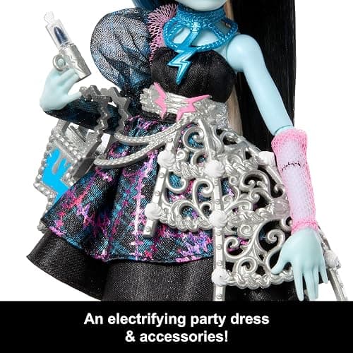 Monster High Scary Sweet Birthday Doll, Frankie Stein in Black Party Dress with Themed Accessories Like Invite, Balloon, Toy, Lipstick and More thumbnail 4