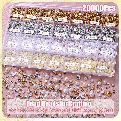20000Pcs Gold Silver White Half Pearls for Crafting, Pearl for Nails | Flatback Pearls, 6 Sizes ABS Pearl Beads Gems for Nails Art DIY Crafts Embellishment Shoes Clothes Bags DIY Making thumbnail 3