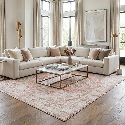 BoutiqueRugs Pink Oriental Traditional Cream 4x6 Area Rug Plum Beige Floral Medallion Kandos Living Room Bedroom Dining Room Home Office Apartment 3'9" x 5'7" Stain Resistant Non-Shedding Pet Friendly thumbnail 6