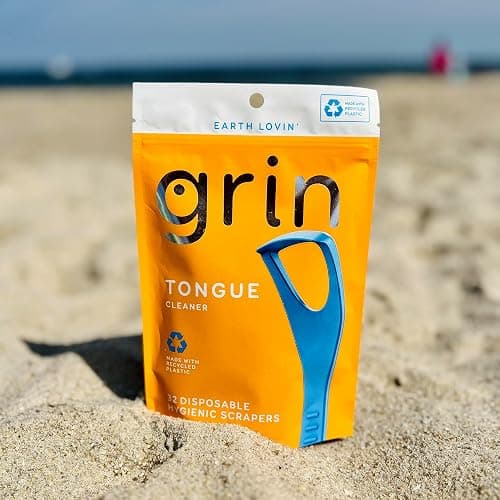 GRIN Tongue Cleaner, 32 Count, Disposable Tongue Cleaner, Hygienic Scraper, Recycled Plastic, Clean Tongue, Promote Fresh Breath, Includes Safe Fold- Back Tooth Pick thumbnail 8