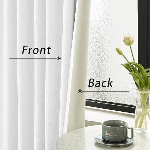 DUALIFE 100% Blackout Linen Pure White Curtains 84 Inch for Living Room Darkening, Bedroom Linen Drapes 84 Inches Long Rod Pocket/Back Tab Heat Blocking Bohemian Pleated Window Curtain(50"x84"x2) thumbnail 4