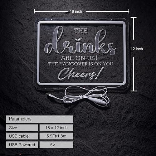 Bar Neon Sign The Drinks Are On Us LED Signs The HanGover is On You Cheers Neon Light Gifts for Wedding Party Bars Pubs Neon Signs Decorations thumbnail 2