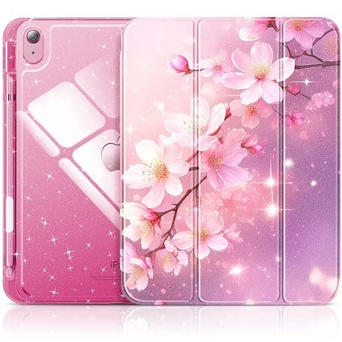 INFILAND Compatible with iPad A16 11th Generation 11 Inch 2025 Case, iPad Case 10th Generation 10.9 Inch, Glitter Cover with Sparkly Clear Back, Pencil Holder, for Kids Girls (Blossom Pink Glow) - Image 1