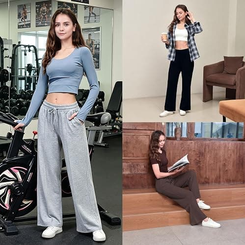 SINOPHANT Women's Wide Leg Sweatpants – High Waisted Baggy Lounge Pants with Pockets Soft Stretchy Fabric Sizes XS-XL thumbnail 6