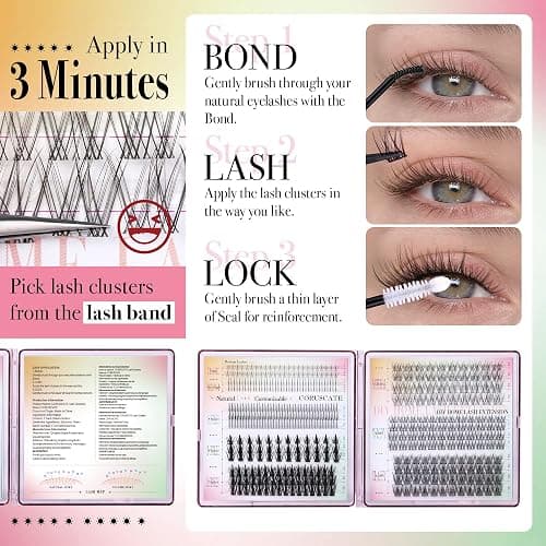 CORUSCATE Natural Lash Clusters Kit with Spikes 8 Styles Mix Lash Extension Kit DIY Individual Lashes Wispy with Bottom Lashes Cluster Eyelash Extensions Lash Clusters Glue Customizable Home-Salon Kit thumbnail 9