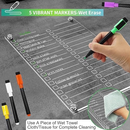 Acrylic Magnetic Dry Erase Board for Fridge, 12"X8" Clear Magnetic to Do List White Board, Acrylic Dry Erase to Do List for Refrigerator, Magnet Whiteboard with 5 Markers thumbnail 4