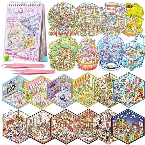 3D Sticker Scene Book for Adults & Kids, 20 DIY House Stickers Therapy - Make Your Own House Room Landscape Scenes Fun Gift Idea for Girls - Image 1