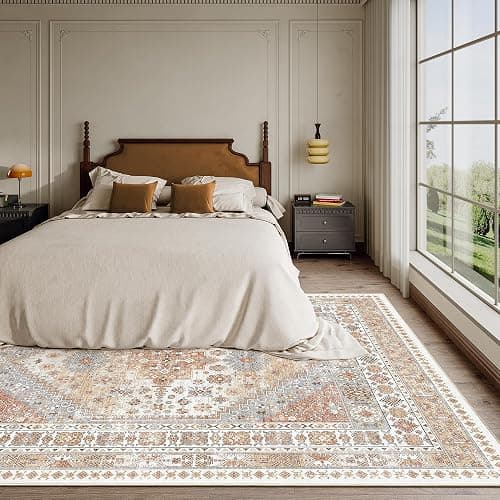 zesthome 5x7 Area Rugs - Ultra-Thin Washble Rug, Stain Resistant Anti Slip Backing Rugs for Living Room,Bedroom, Vintage Home Decor Area Rug (Orange,5'x7') thumbnail 9