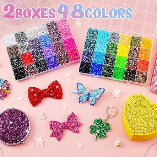 70000Pcs 48 Colors Bedazzling Kit 2 Boxes with Rhinestones, 3mm Resin Flatback Rhinestones with 4 Pcs B7000 Jewelry Glue & Tools, Diamond Art All-in-One Bedazzling Kit for DIY Arts & Crafts Gifts thumbnail 3