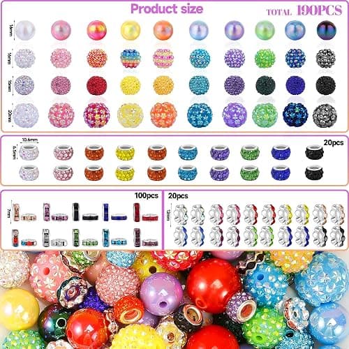 HUISUYTON 190 Pcs Beads for Pens Making, Included Rondelle Spacer Bead and 16/20mm Bubblegum Beads for Pen, Acrylic Bead for Jewelry Making, Bracelets, Beadable Pens thumbnail 3