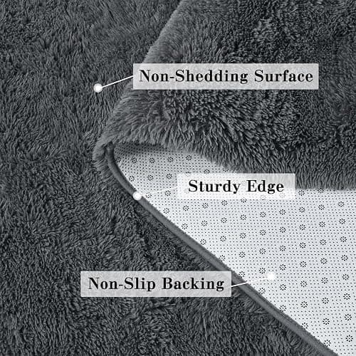 DweIke Fluffy Dark Grey 4x6 Area Rugs for Bedroom Living Room, Soft Plush Shaggy Deep Gray Girls Boys Kids Rug, Non-Slip and Machine Washable Carpet for Dorm Nursery Classroom Decor - 4' x 6' (Rectangular) - Dark Grey thumbnail 5
