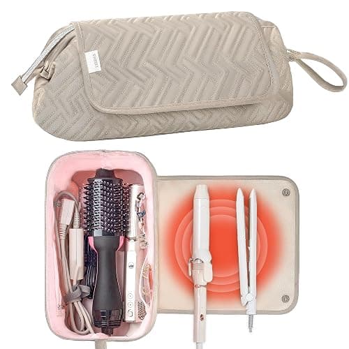 Leudes Hair Tools Travel Bag for Women Heat Resistant Mat for Travel Essentials Hot Tools Straighteners,Flat Irons,Curling Iron,Hot Air Brushes and Hair Dryer Organizer Bags 2 in 1 (Camel) - Image 1