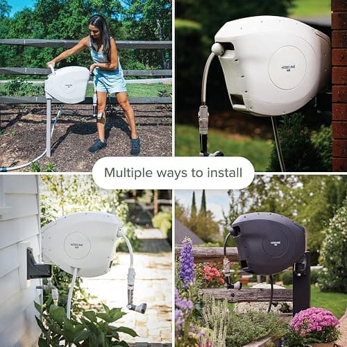 HOSELINK Beige 50ft Hi-Flow Automatic Retractable Garden Hose Reel, 9/16”, 8-Pattern Spray Nozzle, UV-Stabilized Kink-Free Hose, Wall Mounted Complete Watering Solution for Backyard, Garden & Outdoor thumbnail 6
