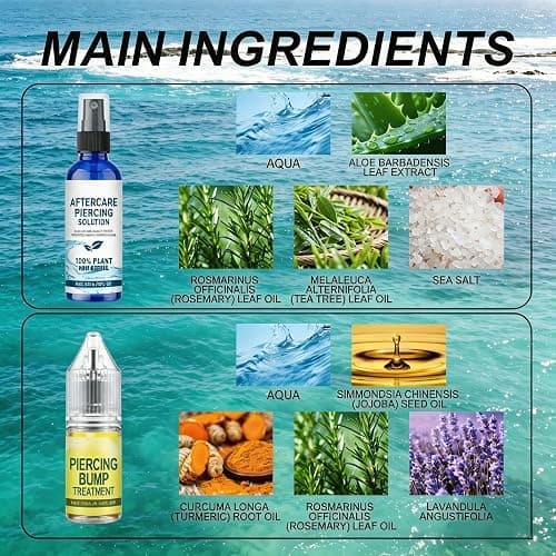 Piercing Aftercare Kit: Keloid Bump Care, Piercing Hole Maintenance (10ml), Piercing Aftercare Spray (60ml), Saline Aftercare Spray for Ear Nose Belly Septum Body, Gently Refreshes & Soothes thumbnail 3