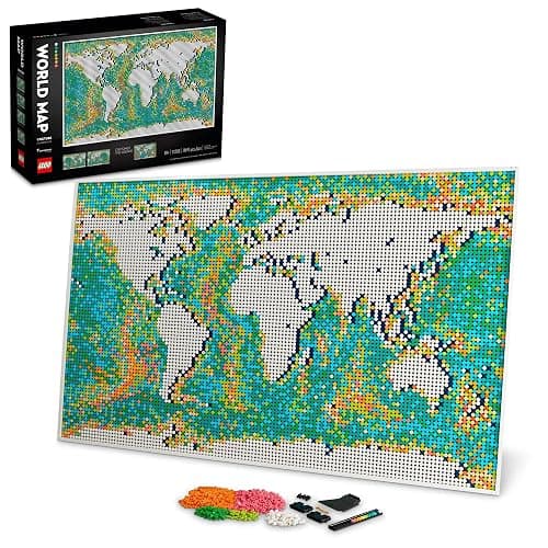 LEGO Art World Map 31203 Building Set - Collectibe Wall Art for Adults, Featuring Accompanying Soundtrack, Great Home Office Decor for Passionate Travelers, DIY Creators, and Map Enthusiasts - Image 1