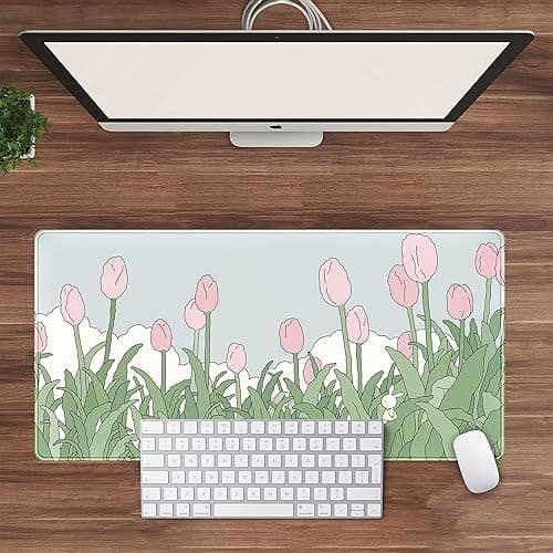 WatercolorTulip Flower Mouse Pads,Extended Gaming Mousepad XXL Kawaii Anime Desk Mat Pink Green Large Full Desk Mouse Pad for Wireless Mouse Keyboard Mat with Stitched Edges 31.5" x15.75 thumbnail 4