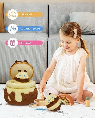 OLAOLA Cute Bee Plush Pillow, Soft Honeybee Stuffed Animals, 11.8 Inch Plushie Toy with 2 Small Bees for Kids Adults thumbnail 5
