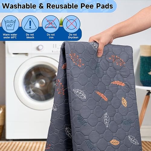 Sunheir 2 Pack Washable Guinea Pig Pee Pads, 24" x 48" Waterproof Reusable Guinea Pig Cage Liners, Absorbent Bedding Training Mat for Small Animal Guinea Pigs Rabbit Bunny Hamster (Leaves - Deep Grey) thumbnail 3