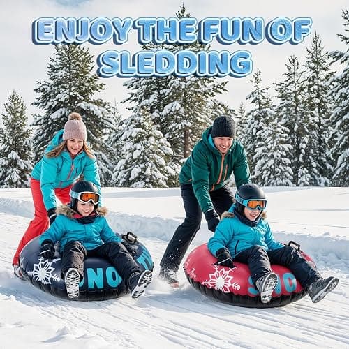 Eterfun Inflatable Snow Tubes - 2 Pack Protable Winter Snow Sledding Toy with Handles and Thick Bottom, Family Outdoor Sport Supplies Gift Kits for Boy Girl Christmas Halloween Birthday Gift thumbnail 7