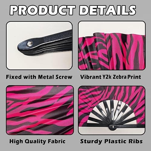 Pecfamly Big Large Hand Handheld Folding Fans for Line Dancing 2 Pack, Pink Trashy Y2k Mcbling Party Decorations Stuff Things for Girls Women thumbnail 5