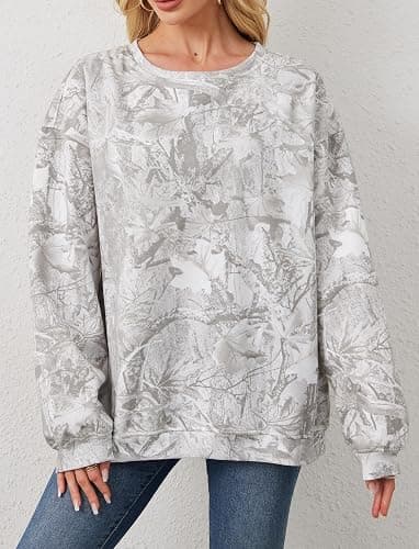 MSBESYOR Camo Sweatshirt for Women Mens Oversized Fleece Camouflage Maple Leaf Crewnecks Pullover Tops Hunting Hoodies thumbnail 4