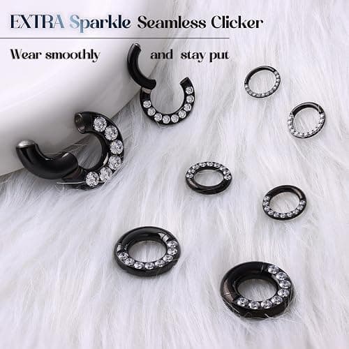 BodyBonita G23 Titanium 0G 2G 4G 6G 8G 10G 12G 14G CZ Septum Rings PA Nose Hoops Clicker Ear Weights for Stretched Ear Piercing Jewelry 10mm 12mm Silver/Gold/Black thumbnail 5