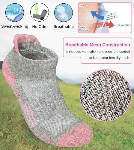 Heyoboy Womens Ankle Anti-blister Thick Cushioned Wicking Odor Resist Athletic Running Socks 5 Pairs thumbnail 4