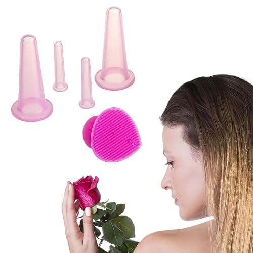 Cupping Therapy Sets - Face Cupping Set - Double Chin Reducer - Facial Cupping System - Silicone Massage Cups - Cupping for Cellulite Kit - Ideal to Shape Your Cheeks and Chin - by Sandine (Pink) thumbnail 4