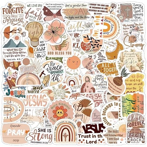Boho Bible Verse Stickers - 50Pcs Gift Idea for Christian Bible Quote Jesus Praise Catholic Scripture God Religious Faith Stickers Inspirational Biblical Motivational Verse Adult Kids Boy Girl - Image 1