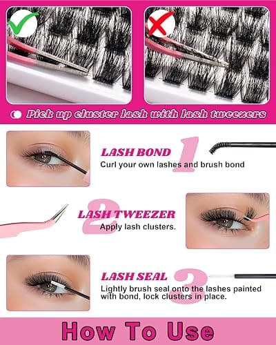 Cove Lash Clusters Kit Eyelash Clusters with Bottom Lashes 10-18mm Manga Fairy Individual Lashes Wispy Fluffy Cluster Eyelash Extensions Bond & Seal Spiky D Curl Lash Extension Kit by MilyBest thumbnail 7