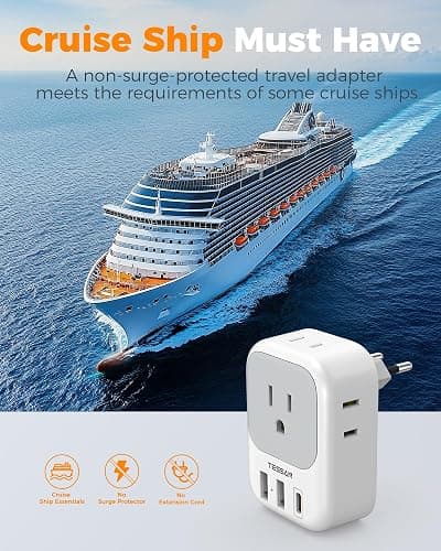 TESSAN European Travel Plug Adapter 2 Pack, Type C Plug | Not Voltage Converter, 4 Outlets 3 USB (1 USB C PD 20W), For Europe Italy Spain France Portugal Iceland Germany thumbnail 8