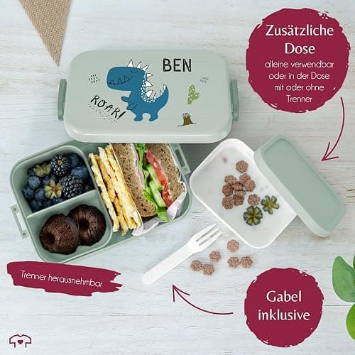 Bento Box Midi für Mepal Bentobox - Kinder Dino Brotbox Dinosaurier Lunchbox Dinosaurus Vesperdose Dinos I - 900 ml - Sage Grün - kinderbrotdosen kindergarten personalisierte brotdose kind t-rex thumbnail 4