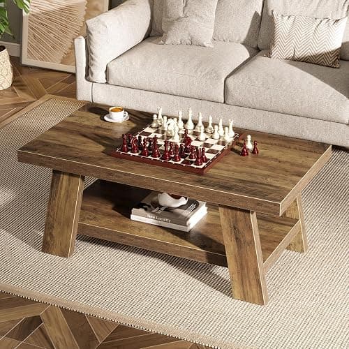 Tribesigns Farmhouse Coffee Tables for Living Room, 47.24" Rectangle Coffee Tables with Storage Shelves, Rustic Wooden Center Table for Apartment, Home Office (Rustic Brown) thumbnail 7