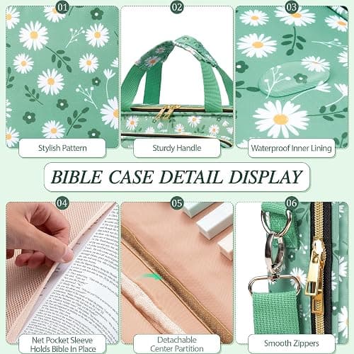 Bible Cover Case for Women, Large Bible Bag w/Shoulder Strap, Bible Study Supplies Journaling Kit Book Carrying Case with Pastel Highlighters 75 Tabs, Valentines Day Christian Gifts for Women Her Mom thumbnail 5