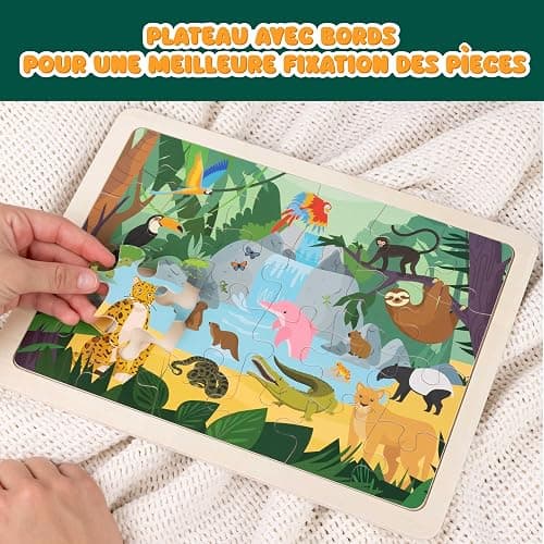 BONNYCO Puzzle Bois Enfant 6 Ensembles 24 Pcs, Animaux de Différents Écosystèmes. Puzzle 3-8 Ans avec Plateau, Jouet Educatif. Cadeau Garcon et Fille, Anniversaire, Noël thumbnail 5
