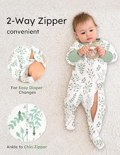 Yoofoss Baby Pajamas 100% Organic Cotton Baby Sleepers for Newborn 0-3 3-6 6-9 Months Boys Girl Clothes 3pcs Footed PJs thumbnail 3