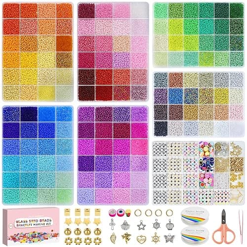 Dazhqp 45000 3mm 144 Farben Armbänder,Armbänder Selber Machen Mit Glasperlen, Perlen Set Zum Auffädeln,Perlenset für Weihnachten Partys Kinder Feiertage DIY Bracelet Making Kit Halsketten Handwerk - Image 1