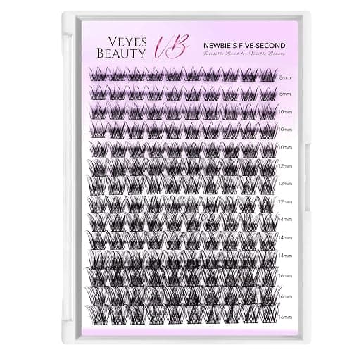 VEYESBEAUTY Lash Clusters Individual Eyelash Extensions Thin & Invisible Band DIY False Eyelashes for Self-application Newbie's Five-Second Series Wispy Lash Tray, LuxeBold 8-16mm Mixed Length thumbnail 2