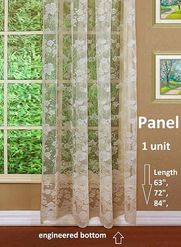 Today's Curtain Floral Vine Lace Panel 84", Ivory, 60W x 84L thumbnail 3