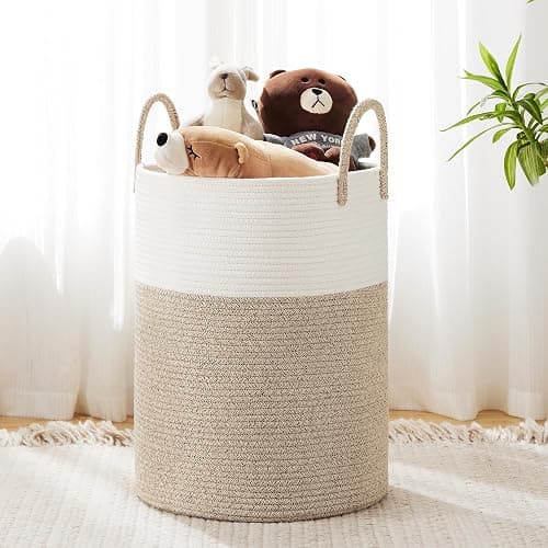Cotton Rope Laundry Hamper by YOUDENOVA, 58L - Woven Collapsible Laundry Basket - Clothes Storage Basket for Blankets, Laundry Room Organizing, Bedroom Storage, Clothes Hamper – Brown thumbnail 8