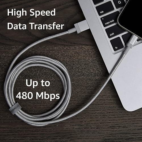 Amazon Basics USB-A to Lightning Charger Cable, Nylon Braided Cord, MFi Certified Charger for Apple iPhone 14 13 12 11 X Xs Pro, Pro Max, Plus, iPad, 6 Foot, Silver thumbnail 7