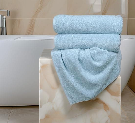 Tens Towels Pack of 4 Extra Large Bath Towels 30 x 60 Inches, 100% Cotton, Larger & Lighter Weight, Quicker to Dry, Super Soft and Absorbent, Perfect for Bathroom, Sky Blue thumbnail 3