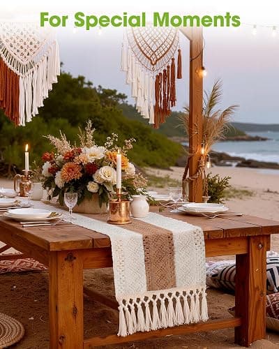 Pureegg Farmhouse Boho Table Runner - 72 Inches, Linen-Textured Woven Tassel Design for Dining Table Decor, Kitchen, Coffee Table & Living Room, 12 x 72 Inch, Brown thumbnail 8