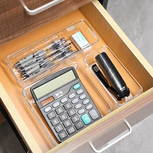 25 PCS Plastic Clear Drawer Organizer Set, 4 Sizes Desk Office Drawer Organizing Trays and Divider,Storage Bins for Makeup,Snack,Jewelry,Kitchen,Bedroom, Bathroom vanity Accessories Containers - Pack of 25 thumbnail 8