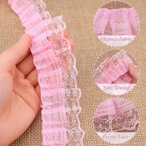 Lace Ruffle Trim for Crafts 1-5/8"x5yd 2-Layer Pleated Edge Lace Ribbon (Pink) thumbnail 3