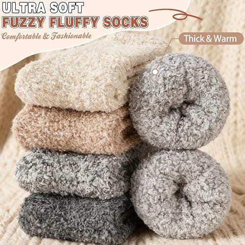 EBMORE Womens Fuzzy Socks Slipper Fluffy Cozy Comfy Cabin Plush Warm Winter Sleep Home Soft Socks thumbnail 2