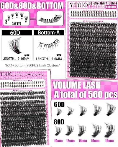 YIDUO Lash Clusters Kit 1400PCS Manga Wet Look Soft Thin Lashes 40D 50D 60D 80D 9-16mm Continuous Length D Curl Individual Lashes with Fairy Manga Bottom Lashes Full DIY Lash Tools Set for Beginner thumbnail 4