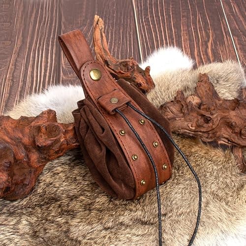 Renaissance Belt Pouch Coin Purse Skirt Hike Set Medieval Festival Costume Halloween Accessories Casual Fanny Pack Waist Bag (2Pouch-Brown) thumbnail 5